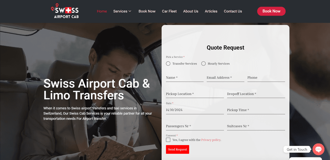 Swiss Airport Cab and Limo Transfers Website